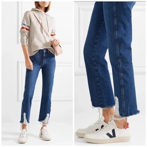 Mih Cult Mid Rise Straight Distress Hem Jeans